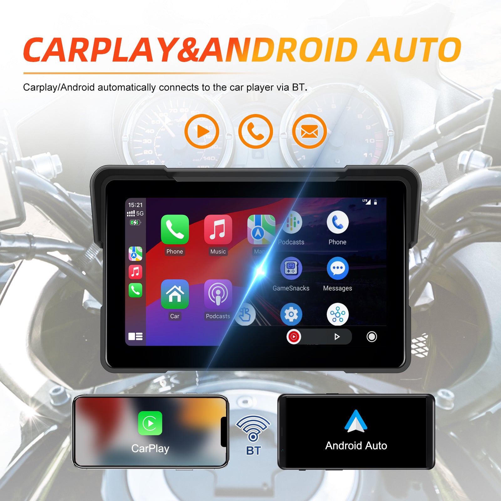 7-inch Motorcycle PND  CarPlay Compatible  No Recording Function