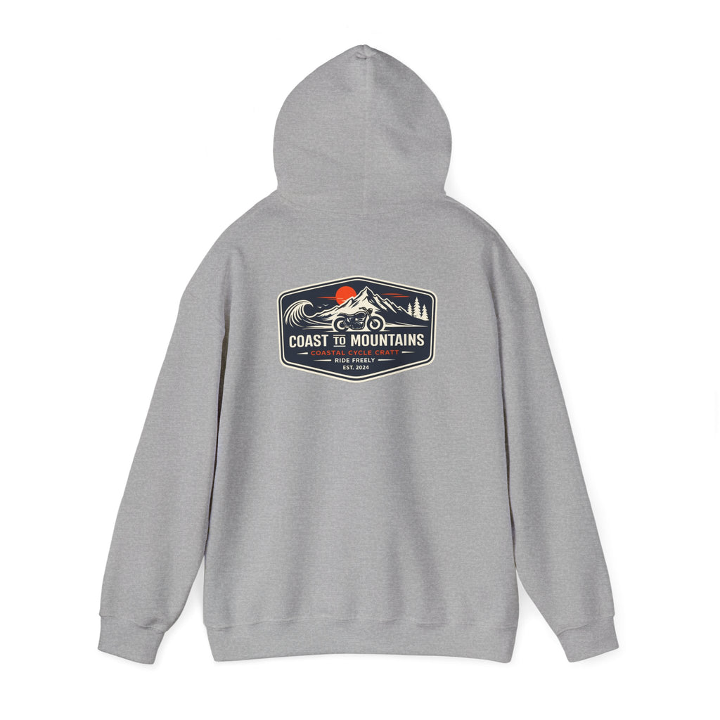 Coast to Mountains Motorcycle Badge Hoodie — Light Colorways