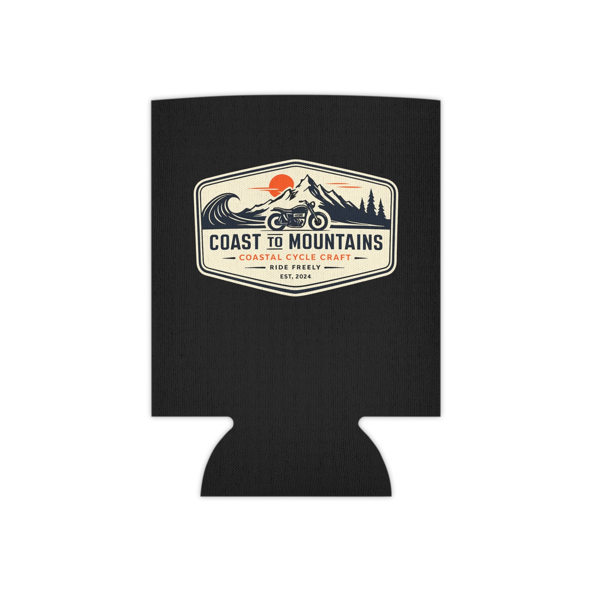 Coast to Mountains Motorcycle Can Cooler – Retro Ride Badge