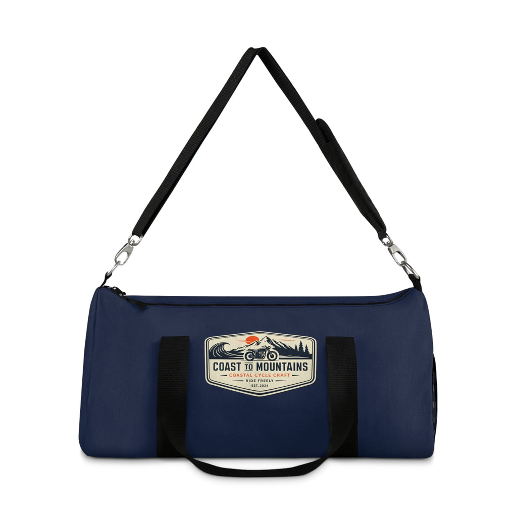 Navy blue bag with a logo on a white background