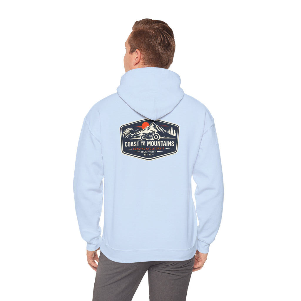 Coast to Mountains Motorcycle Badge Hoodie — Light Colorways
