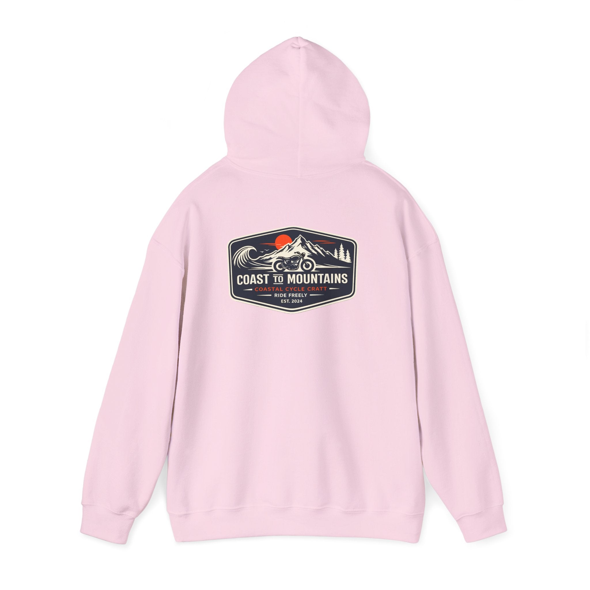 Coast to Mountains Motorcycle Badge Hoodie — Light Colorways