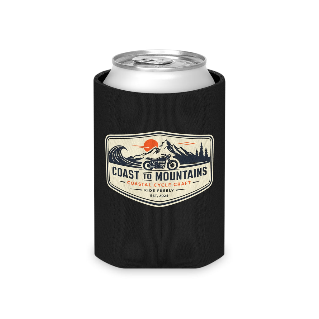 Coast to Mountains Motorcycle Can Cooler – Retro Ride Badge