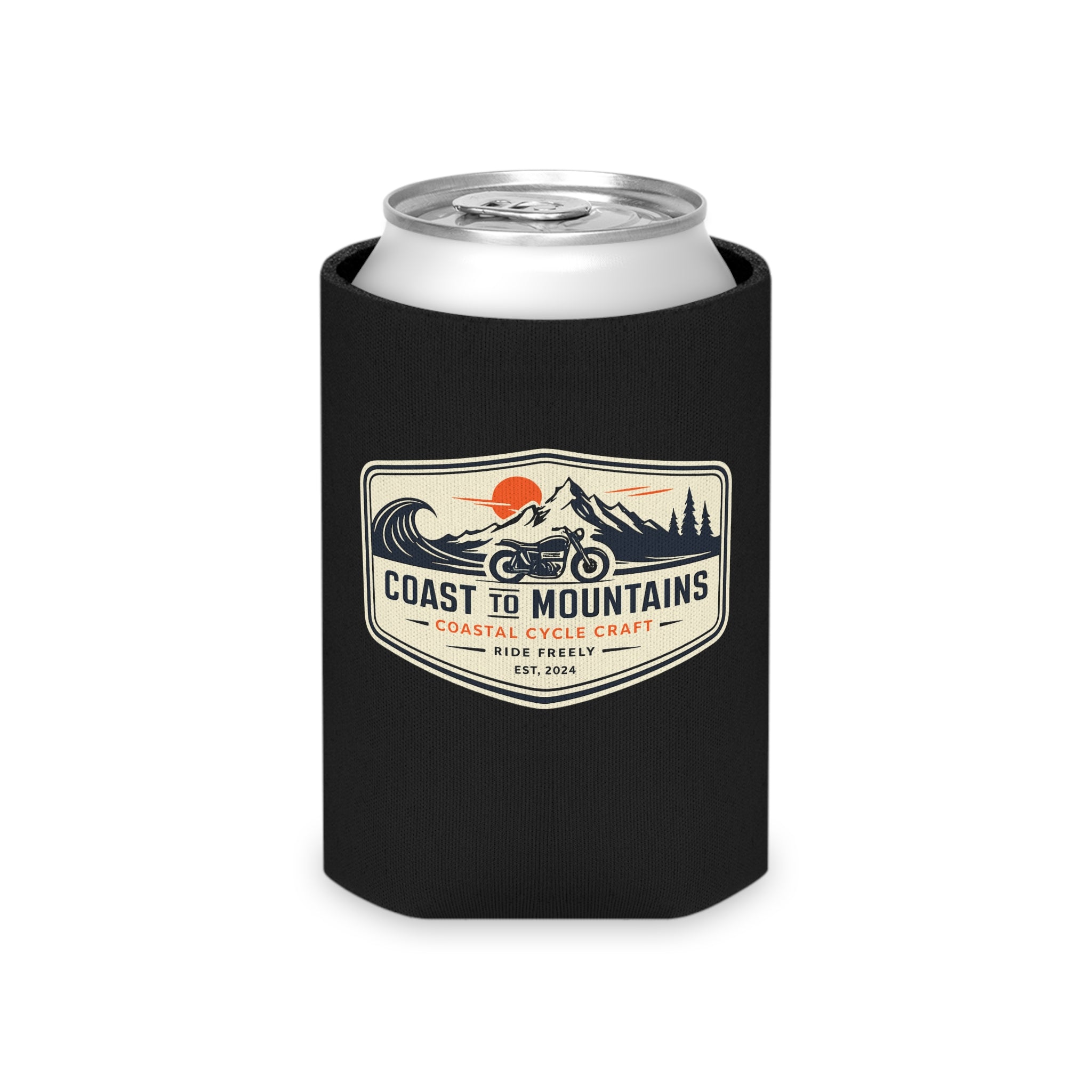 Coast to Mountains Motorcycle Can Cooler – Retro Ride Badge