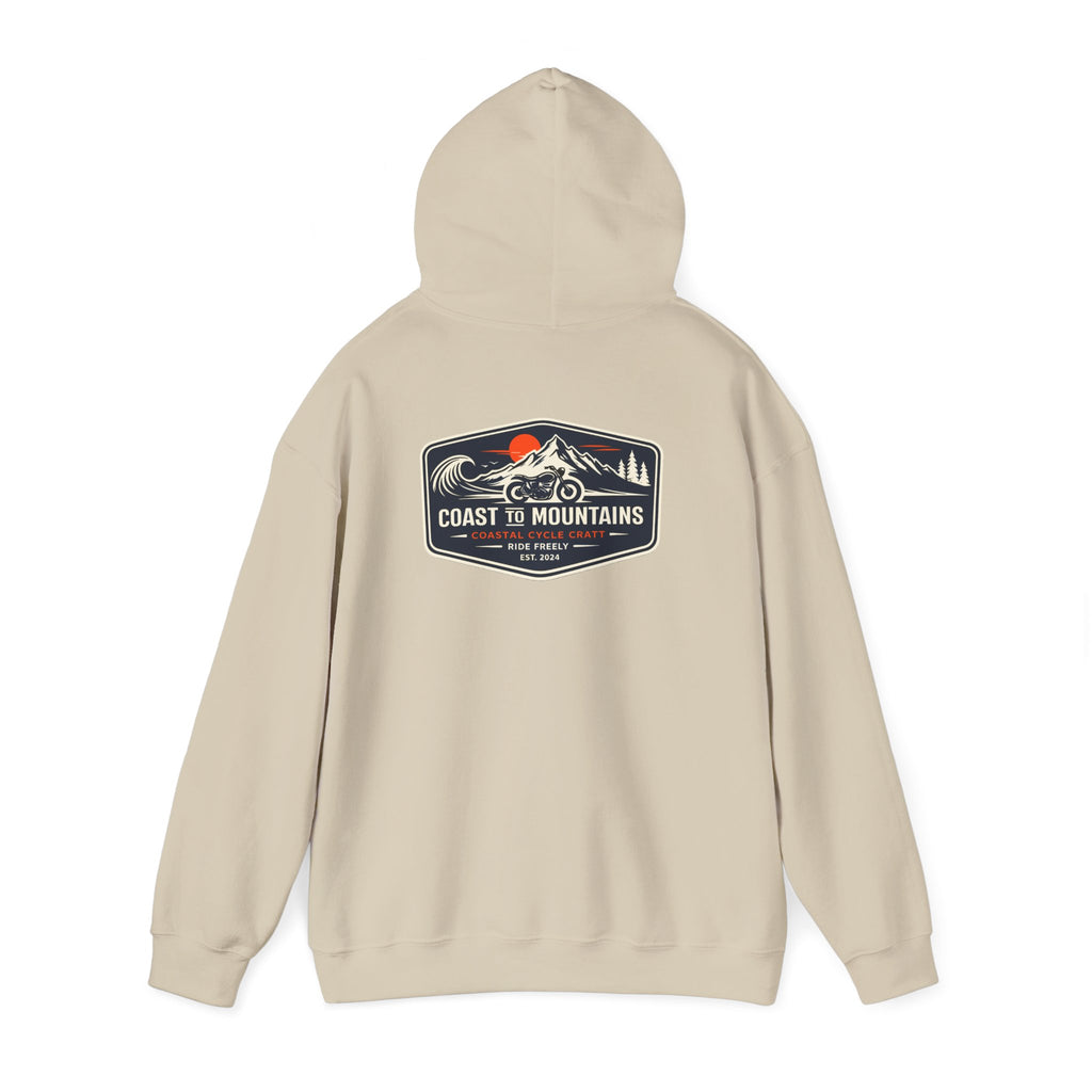 Coast to Mountains Motorcycle Badge Hoodie — Light Colorways