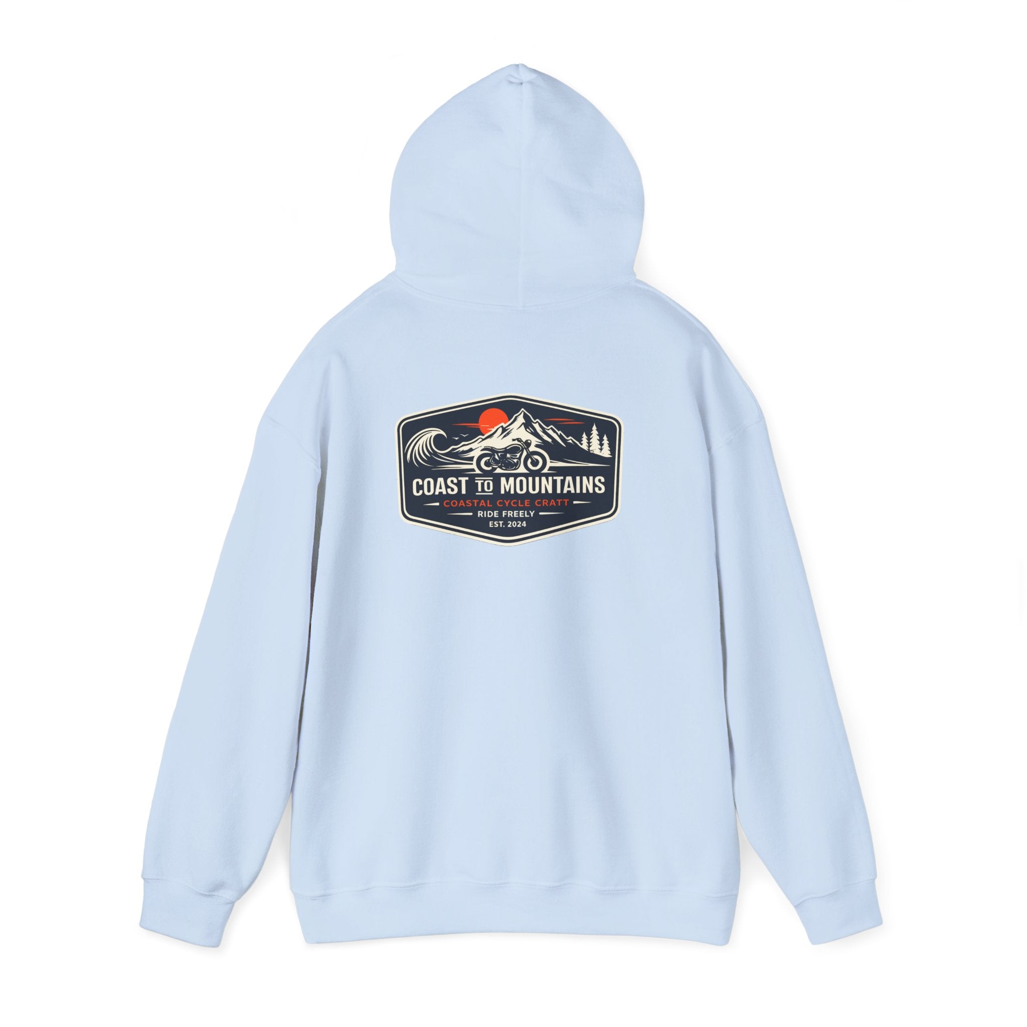 Coast to Mountains Motorcycle Badge Hoodie — Light Colorways