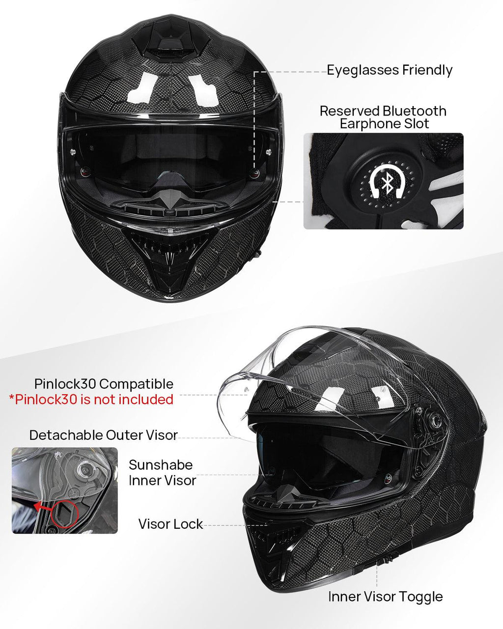 ILM 861C Full-Face Carbon Fiber Motorcycle Helmet
