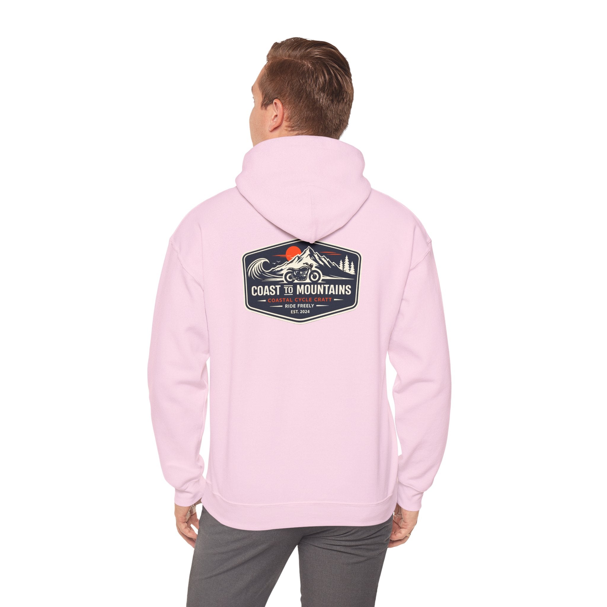 Coast to Mountains Motorcycle Badge Hoodie — Light Colorways
