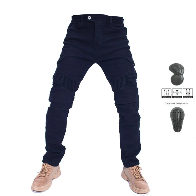 Motorcycle Cargo Riding Jeans | CE Armor Included, All-Season – Black & Grey