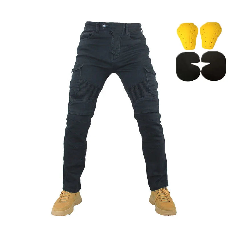 Motorcycle Cargo Riding Jeans | CE Armor Included, All-Season – Black & Grey