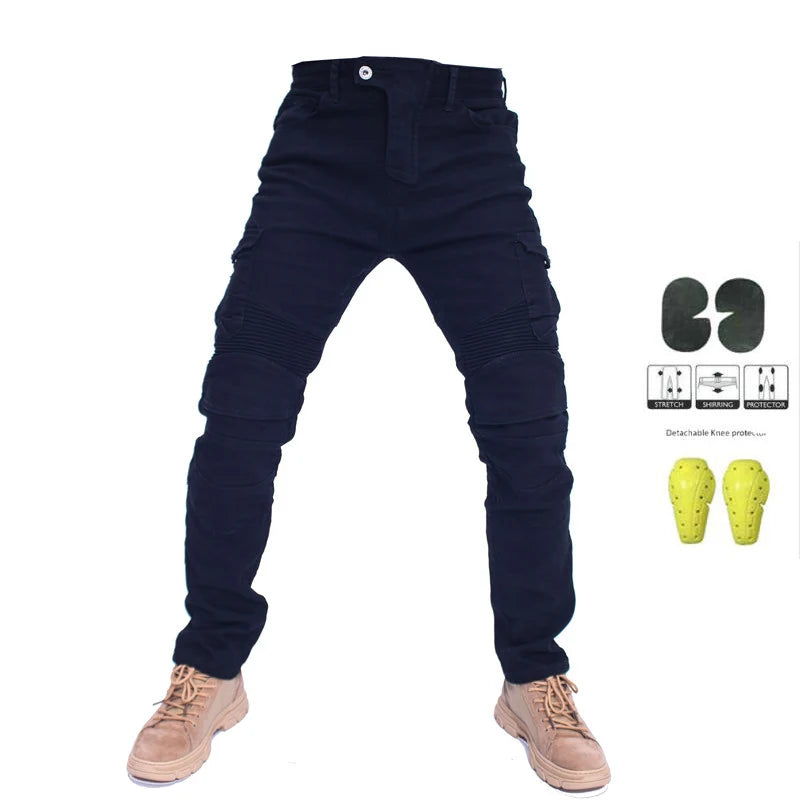 Motorcycle Cargo Riding Jeans | CE Armor Included, All-Season – Black & Grey