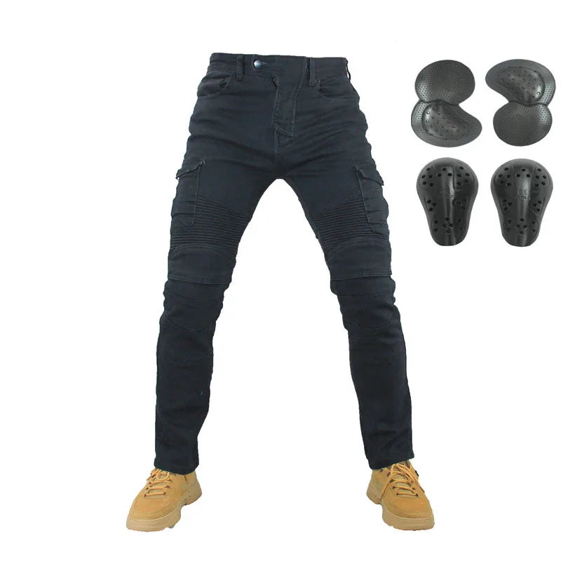 Motorcycle Cargo Riding Jeans | CE Armor Included, All-Season – Black & Grey