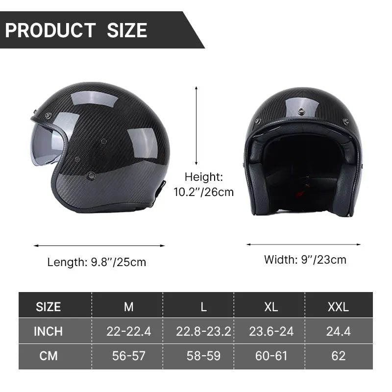 Carbon Fiber Retro Open-Face Motorcycle Helmet – DOT Certified