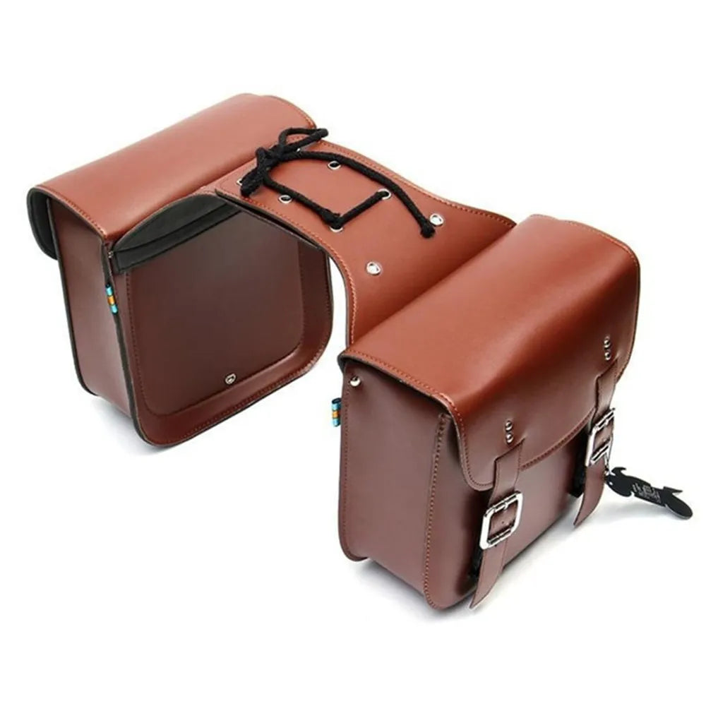 Retro Motorcycle Saddlebags | PU Leather Side Bags for Cruisers & Bobbers (Pair)