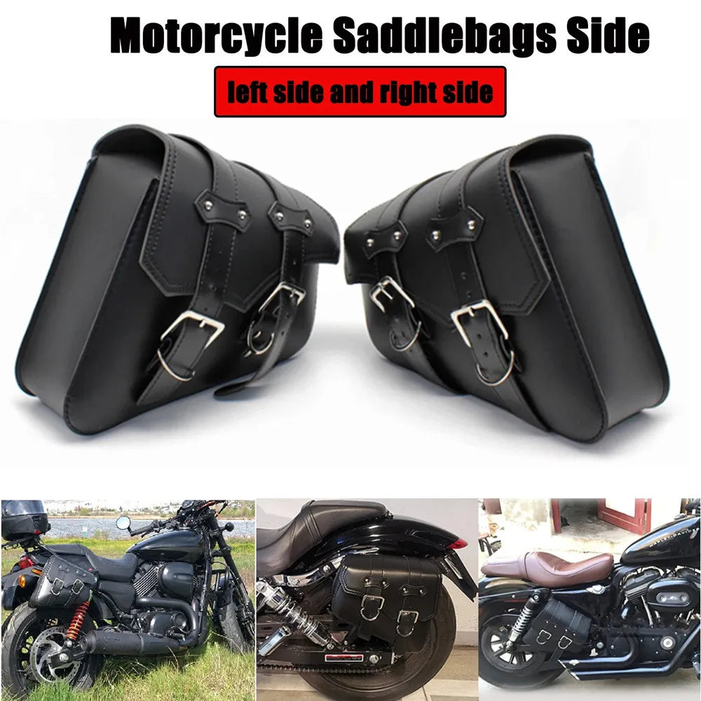 Retro Motorcycle Saddlebags | PU Leather Side Bags for Cruisers & Bobbers (Pair)