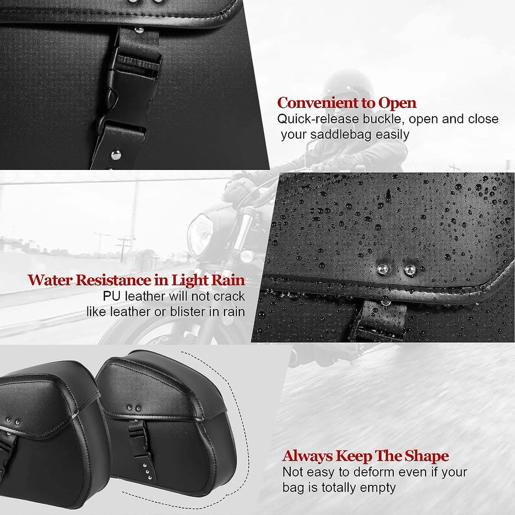 Retro Motorcycle Saddlebags | PU Leather Side Bags for Cruisers & Bobbers (Pair)