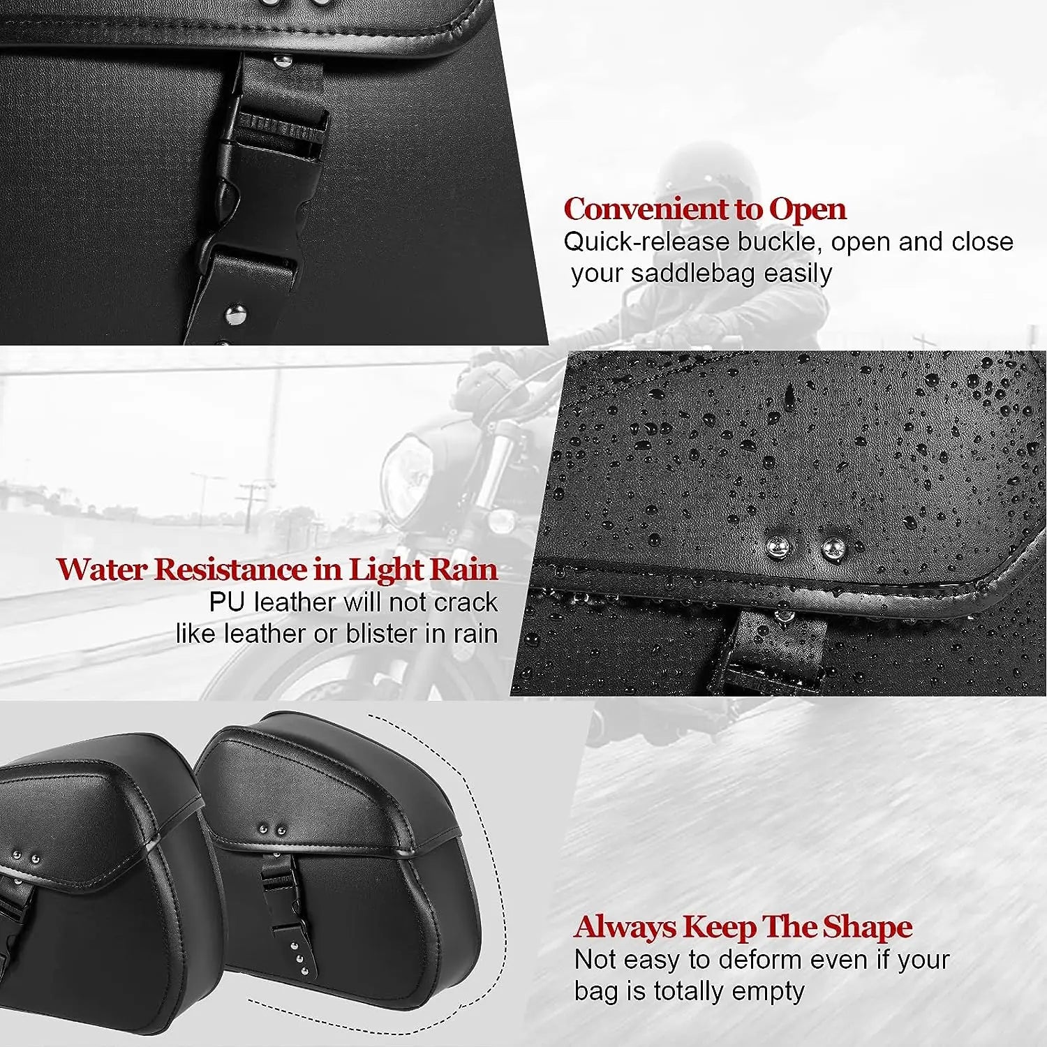Retro Motorcycle Saddlebags | PU Leather Side Bags for Cruisers & Bobbers (Pair)