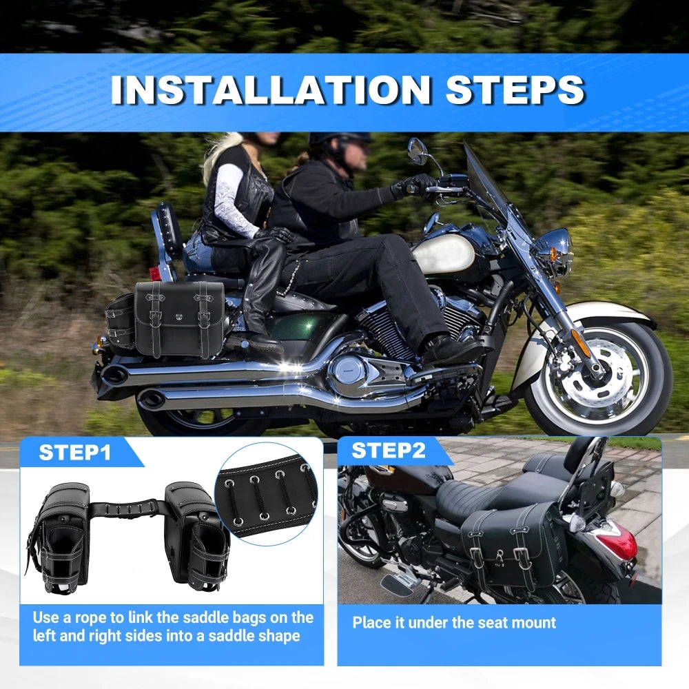 Retro Motorcycle Saddlebags | PU Leather Side Bags for Cruisers & Bobbers (Pair)