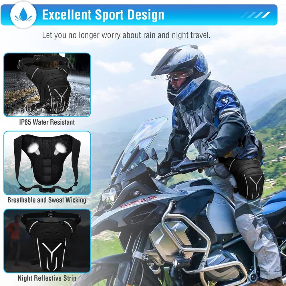 Moto Drop Leg Bag | Waterproof Thigh Pack with Reflective Detail & Audio Port