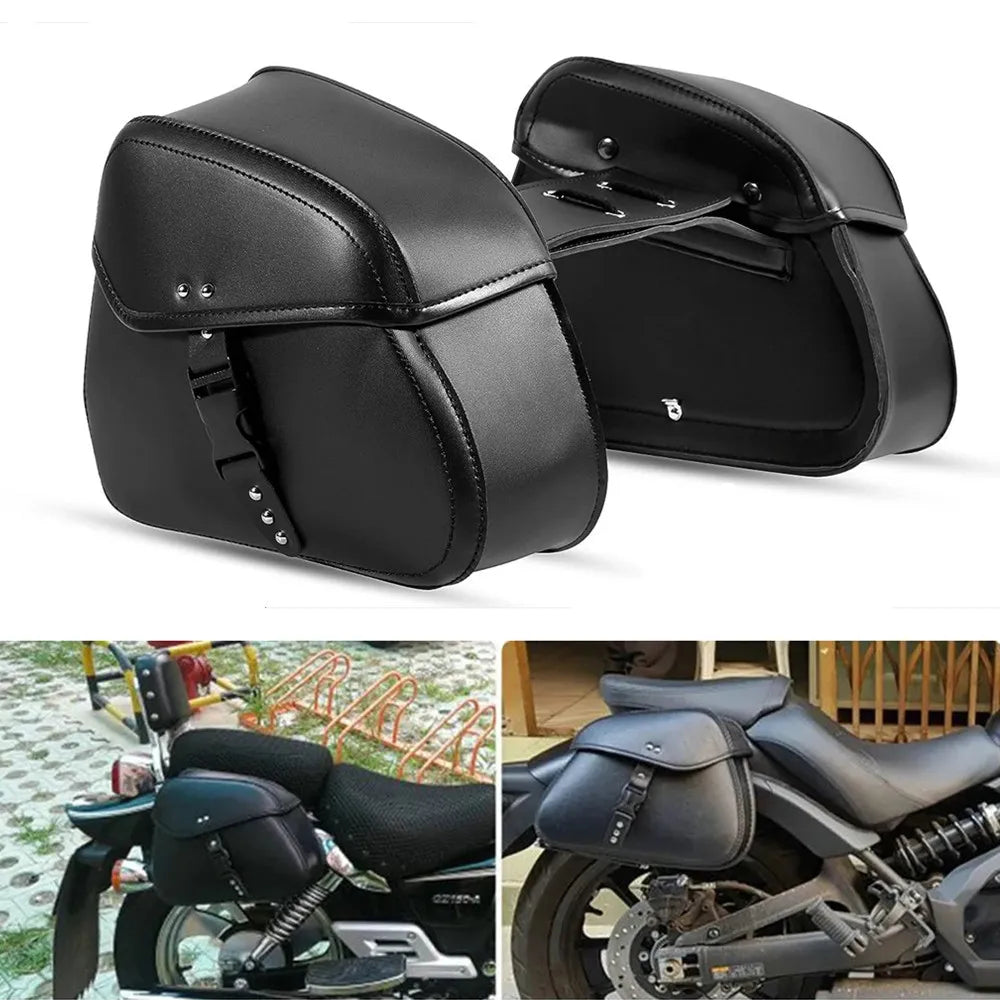 Retro Motorcycle Saddlebags | PU Leather Side Bags for Cruisers & Bobbers (Pair)