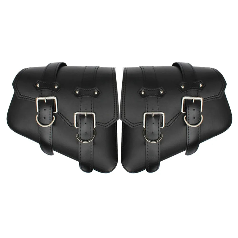 Retro Motorcycle Saddlebags | PU Leather Side Bags for Cruisers & Bobbers (Pair)
