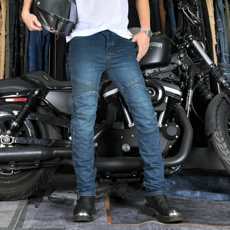 Motorcycle Riding Jeans | CE-Certified Armor, All-Season, Stretch Fit – Black & Blue