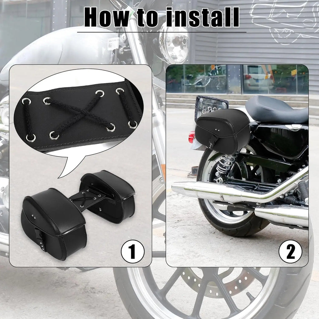 Retro Motorcycle Saddlebags | PU Leather Side Bags for Cruisers & Bobbers (Pair)