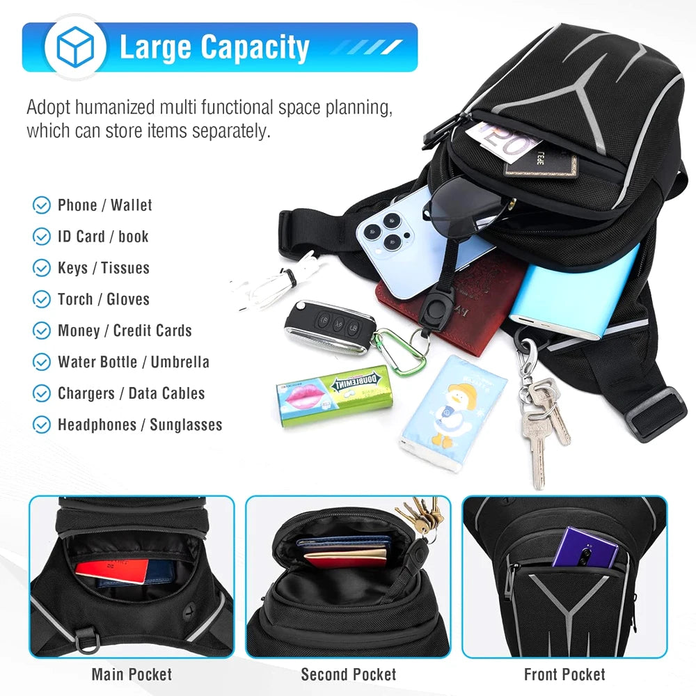 Moto Drop Leg Bag | Waterproof Thigh Pack with Reflective Detail & Audio Port