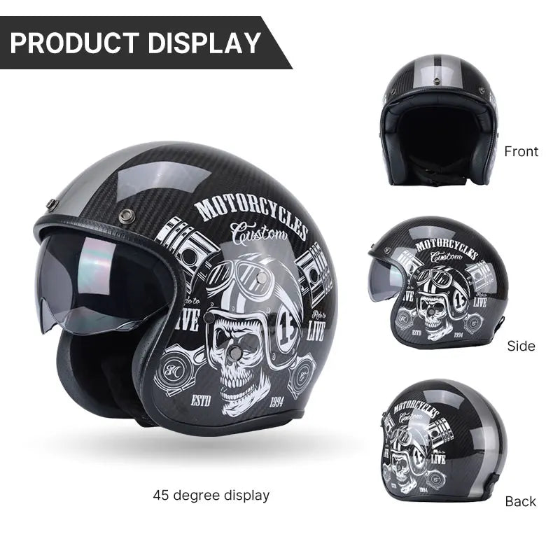 Carbon Fiber Retro Open-Face Motorcycle Helmet – DOT Certified