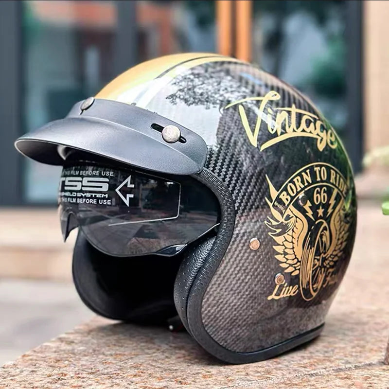 Carbon Fiber Retro Open-Face Motorcycle Helmet – DOT Certified