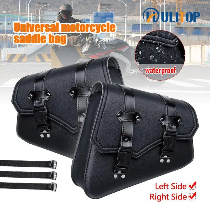 Classic Motorcycle Saddlebags | PU Leather Side Bags for Cruisers & Sportsters (Pair)