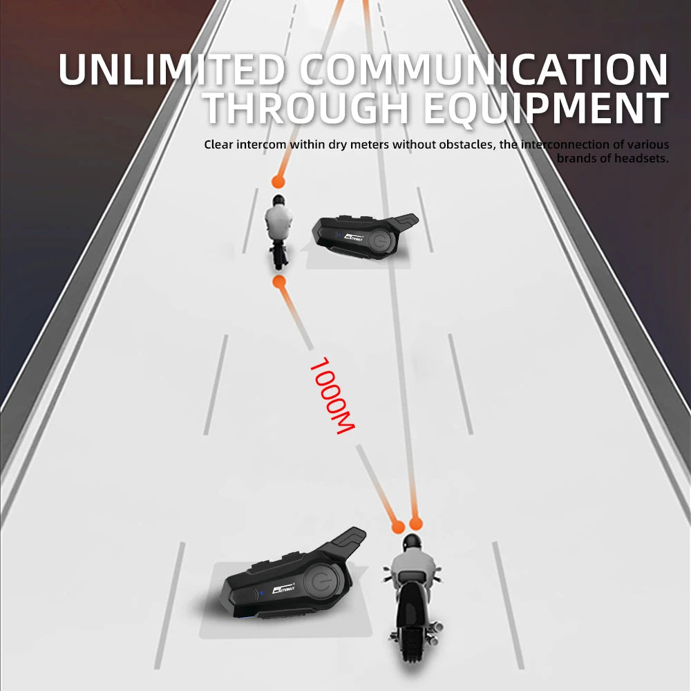 1000M Bluetooth Helmet Intercom – Wireless Handsfree for Riders