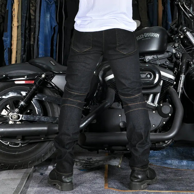 Motorcycle Riding Jeans | CE-Certified Armor, All-Season, Stretch Fit – Black & Blue