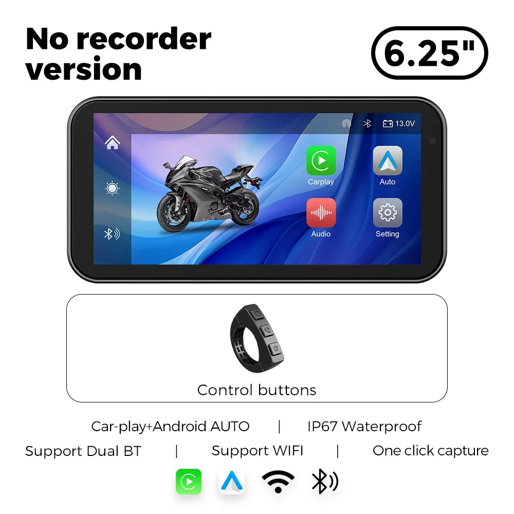 6.25" Motorcycle GPS Navigation – Wireless CarPlay & Android Auto DVR