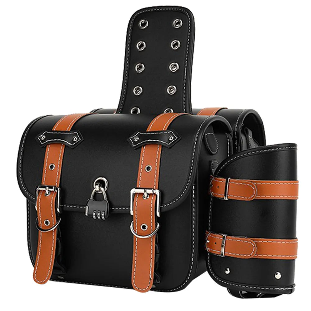 Retro Motorcycle Saddlebags | PU Leather Side Bags for Cruisers & Bobbers (Pair)