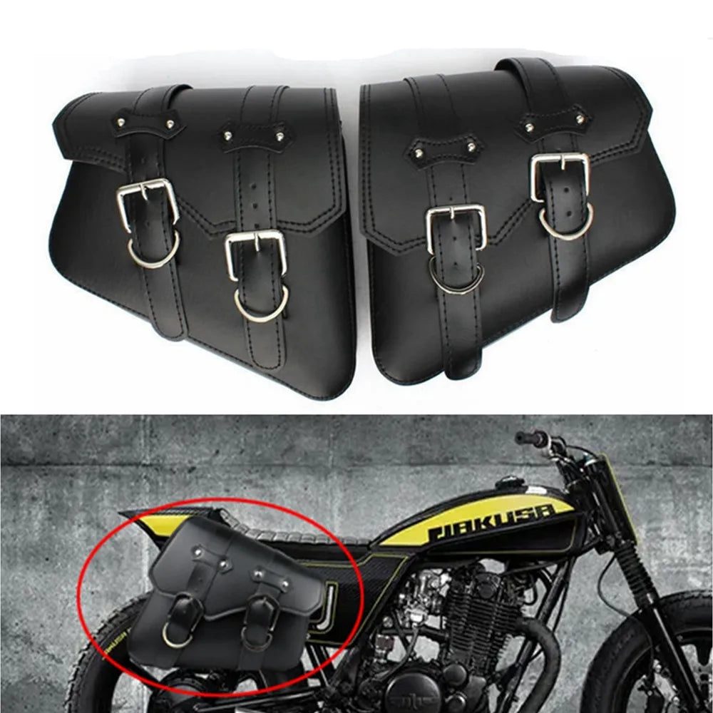 Retro Motorcycle Saddlebags | PU Leather Side Bags for Cruisers & Bobbers (Pair)