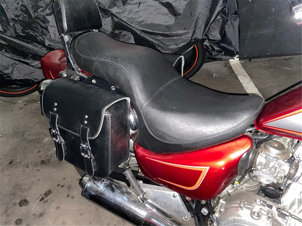 Retro Motorcycle Saddlebags | PU Leather Side Bags for Cruisers & Bobbers (Pair)