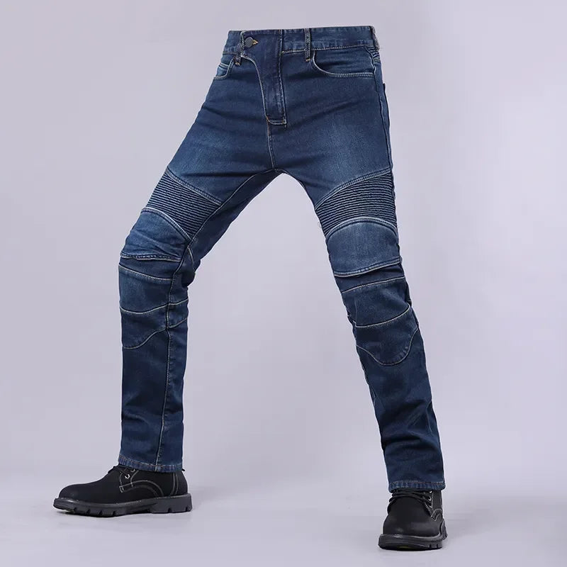 Motorcycle Riding Jeans | CE-Certified Armor, All-Season, Stretch Fit – Black & Blue