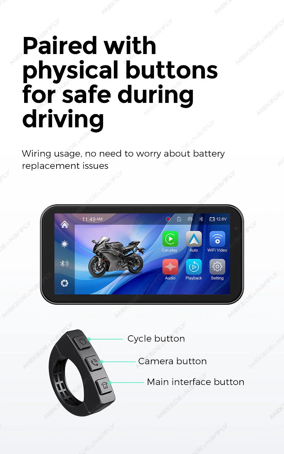 6.25" Motorcycle GPS Navigation – Wireless CarPlay & Android Auto DVR