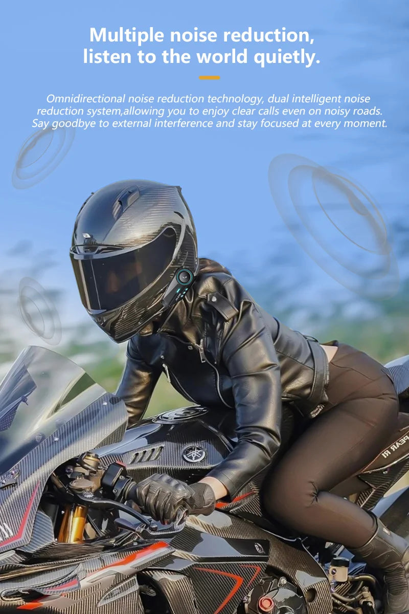 Moto Helmet Intercom & Dash Cam – Bluetooth 5.4, 1080P, 500M Range