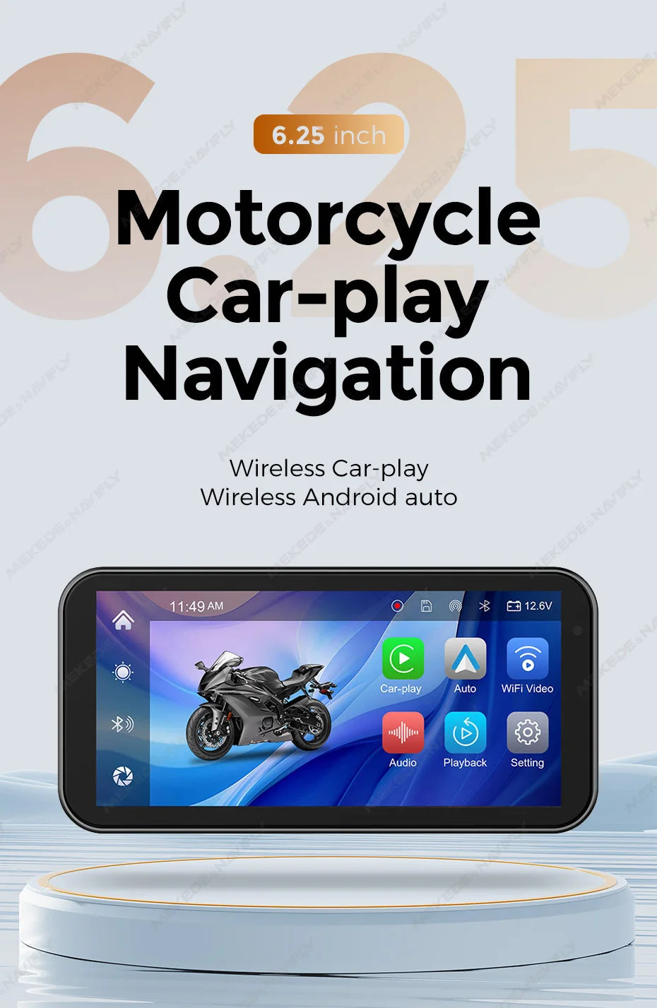 6.25" Motorcycle GPS Navigation – Wireless CarPlay & Android Auto DVR