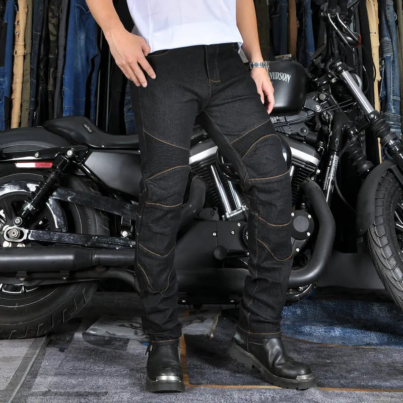 Motorcycle Riding Jeans | CE-Certified Armor, All-Season, Stretch Fit – Black & Blue