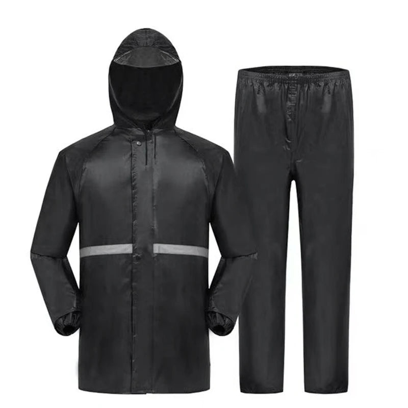 Waterproof Motorcycle Rain Suit – Hooded Jacket & Pants | Reflective Strip