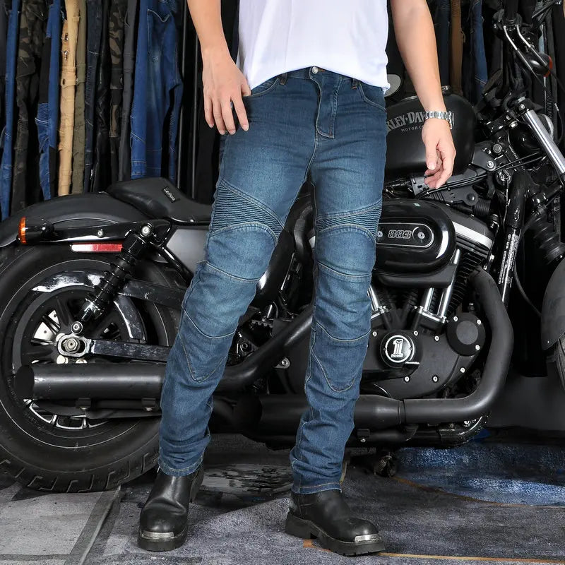 Motorcycle Riding Jeans | CE-Certified Armor, All-Season, Stretch Fit – Black & Blue