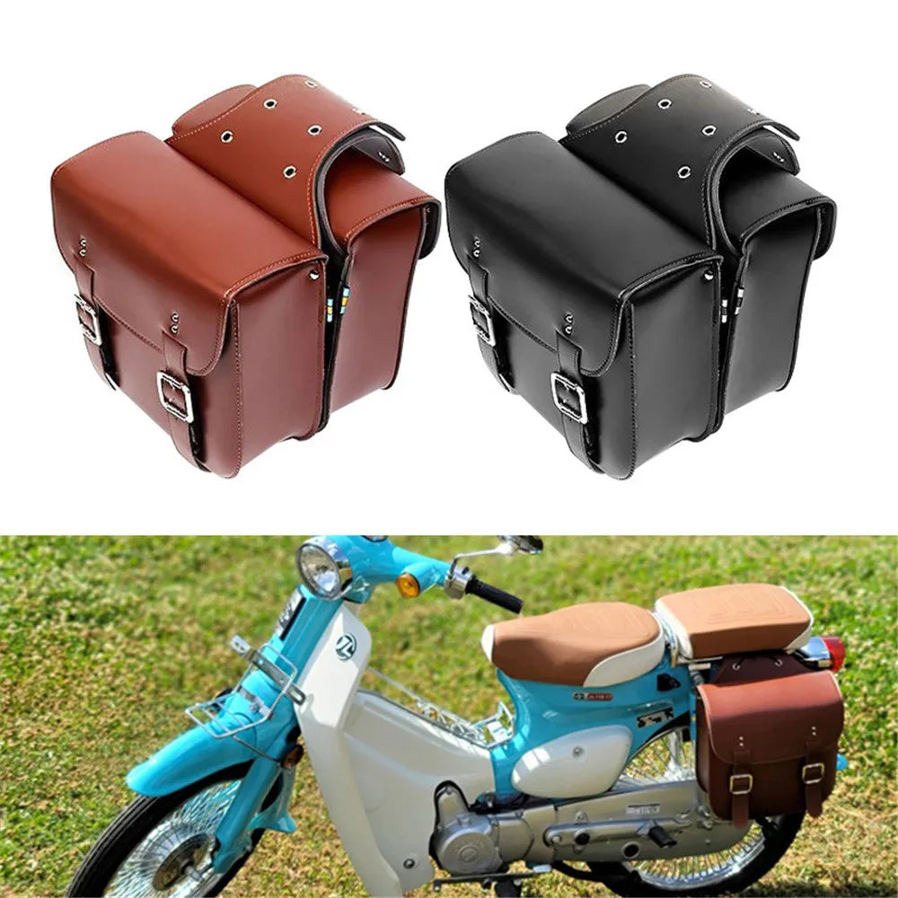 Retro Motorcycle Saddlebags | PU Leather Side Bags for Cruisers & Bobbers (Pair)