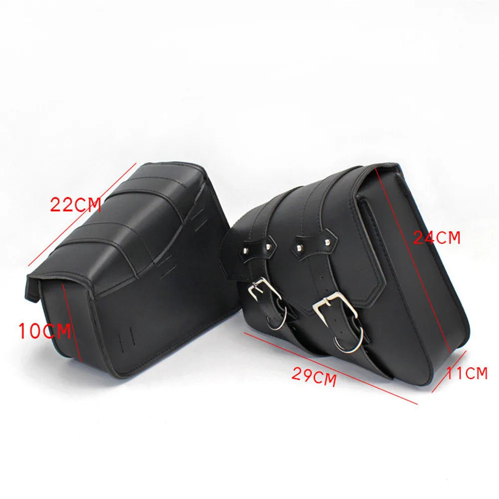 Retro Motorcycle Saddlebags | PU Leather Side Bags for Cruisers & Bobbers (Pair)