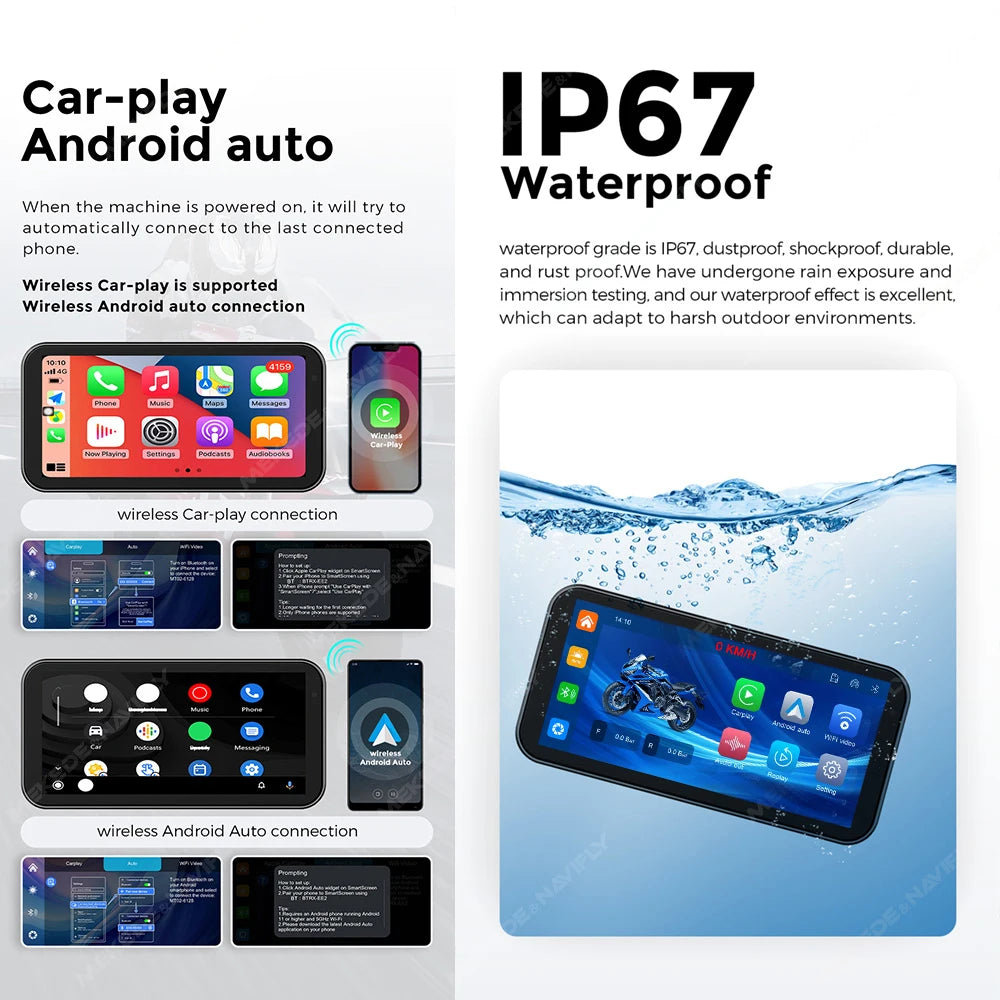 6.25" Motorcycle GPS Navigation – Wireless CarPlay & Android Auto DVR