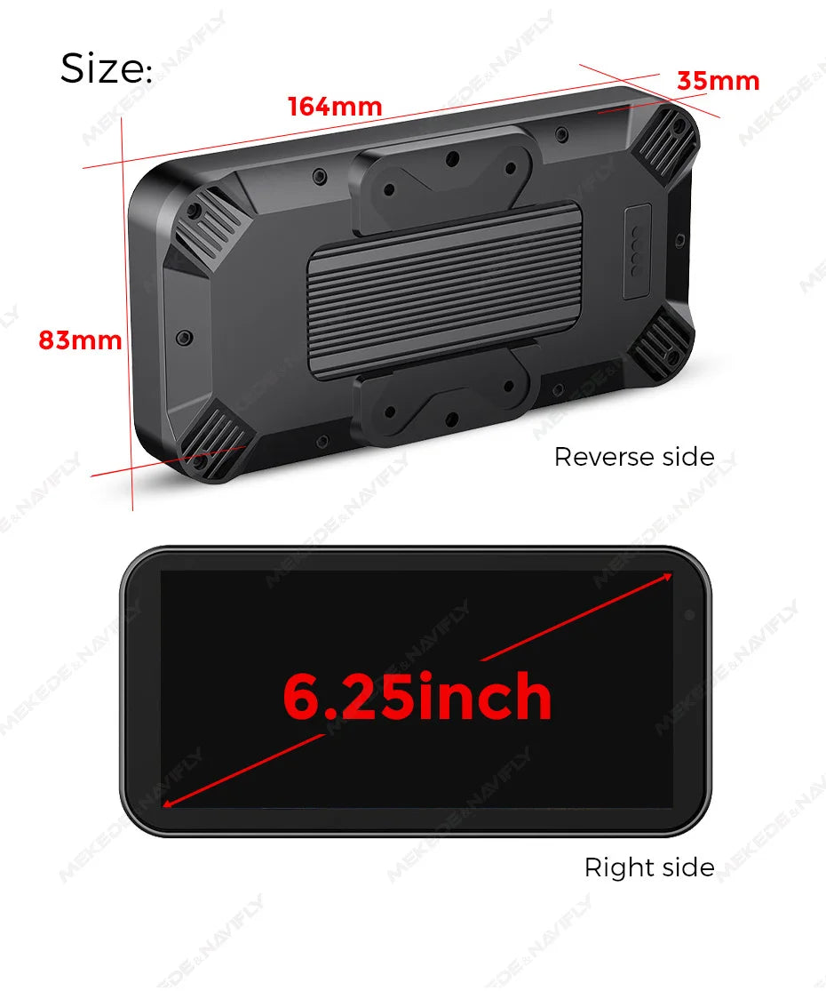 6.25" Motorcycle GPS Navigation – Wireless CarPlay & Android Auto DVR