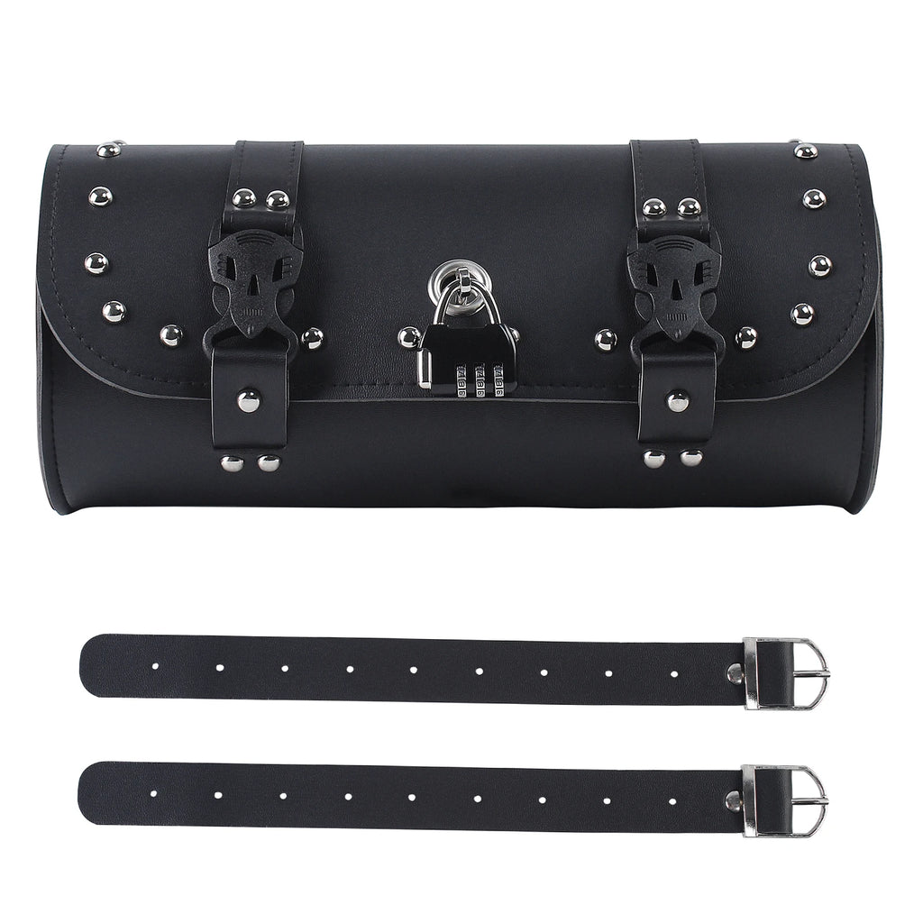 Retro Handlebar Roll Bag | Lockable Faux Leather Motorcycle Tool Bag