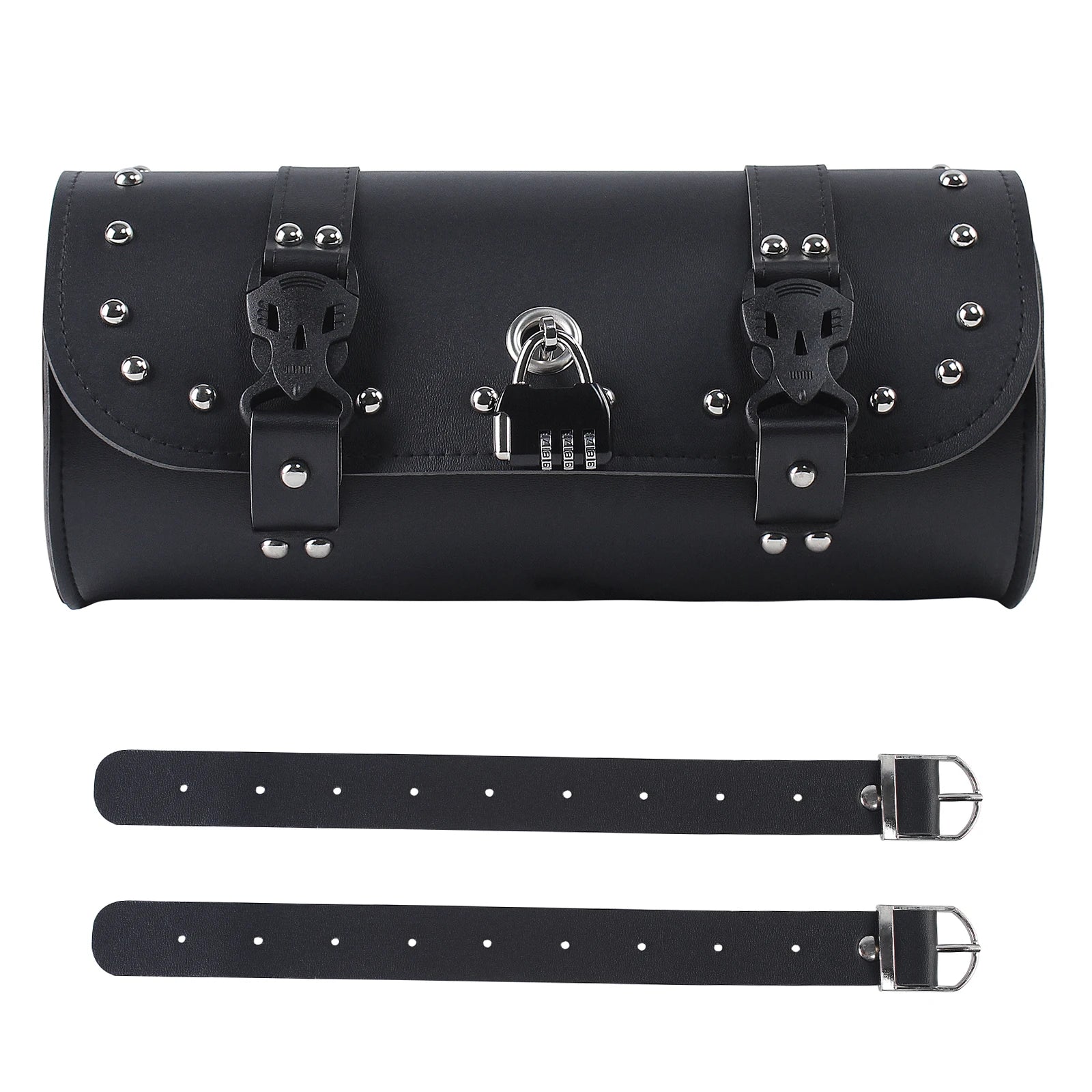 Retro Handlebar Roll Bag | Lockable Faux Leather Motorcycle Tool Bag